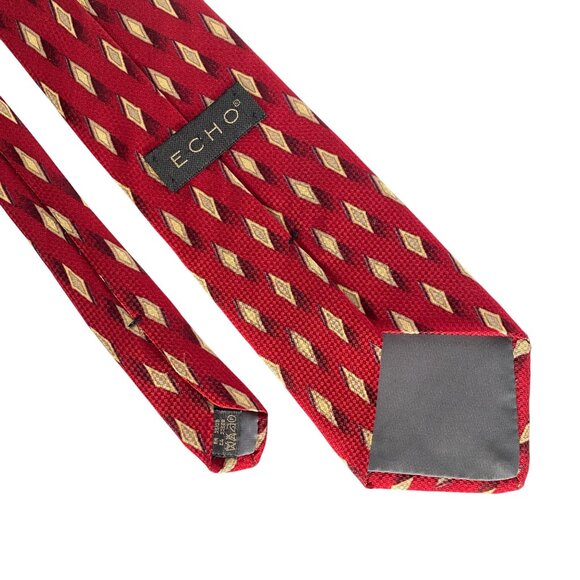 Echo 100% Silk Mens Red Diamond Pattern Necktie Geometric Design 60.5in x 3.9in - Picture 3 of 7